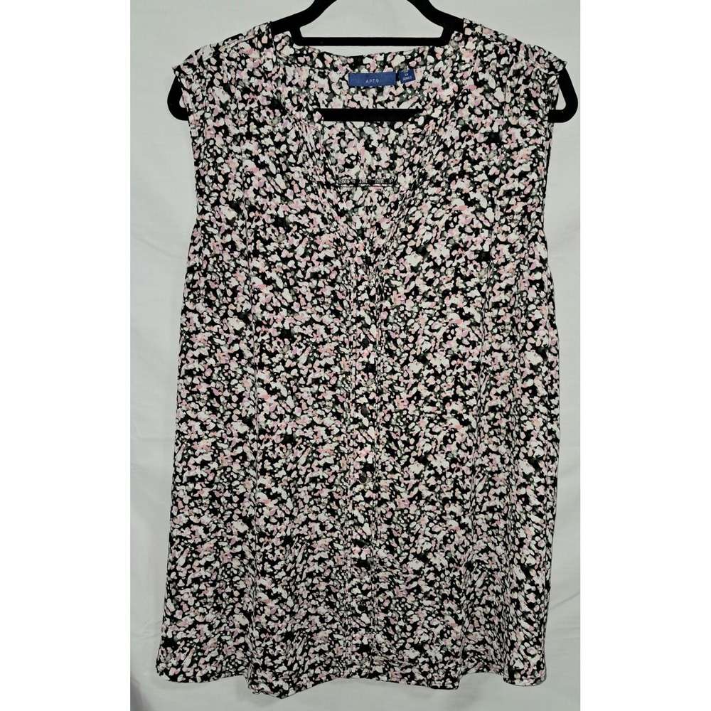 APT 9 Blouse, Multi Color Floral, Sleeveless, 2XL, 100% Poly, Approx. 29''‎ long